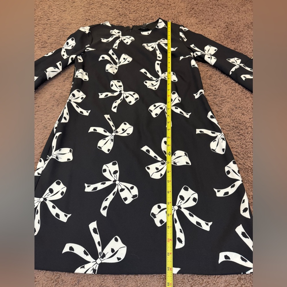 Banana Republic Black White Bow Print Shift Dress 3/4 Sleeve Size 6 NEW - Picture 9 of 12